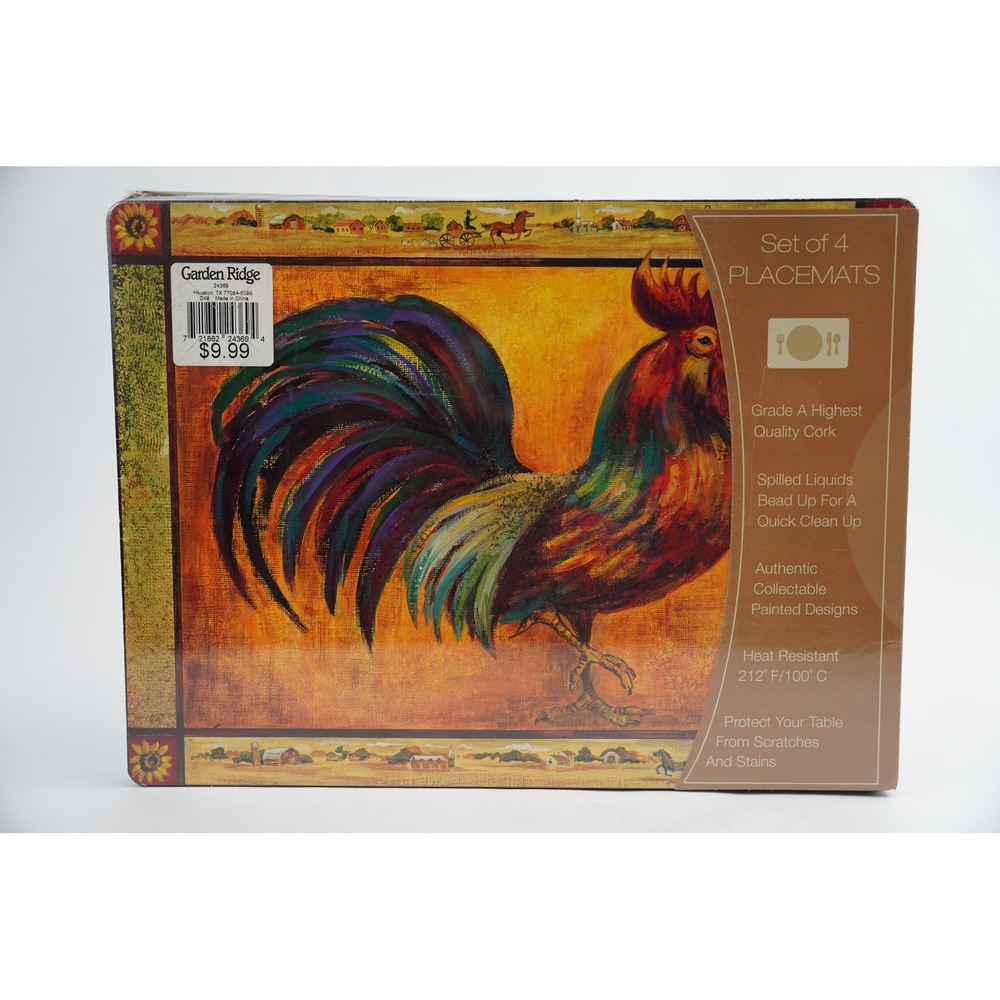 Set of 4 Benson Mills Placemats Rooster Pride Cork Backed New Vintage
